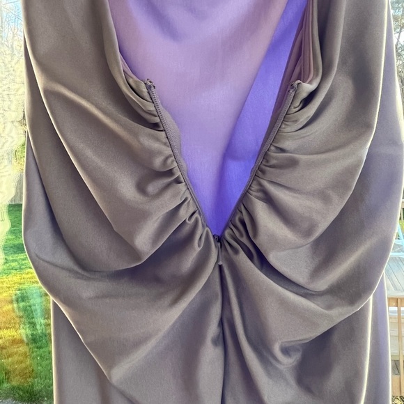 La Femme Strappy Back Ruched Trumpet Gown in Periwinkle - Picture 9 of 11